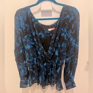 EUC Parker Rainstorm Floral Print Faux Wrap Peplum Blouse S